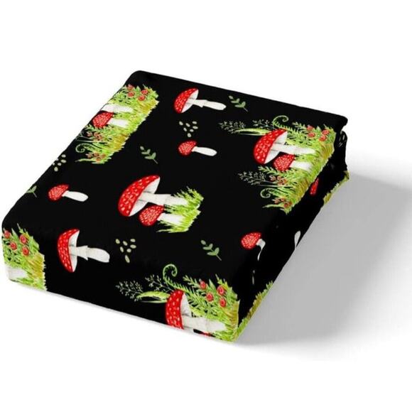 Kawaii Fungus Duvet Cover Cute Mushroom Leaf Bedding Set Black Multi Size Twin - Picture 3 of 4
